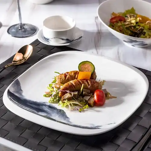 现货新中式特色陶瓷正方盘 创意菜热菜菜盘 创意私人会所酒店瓷