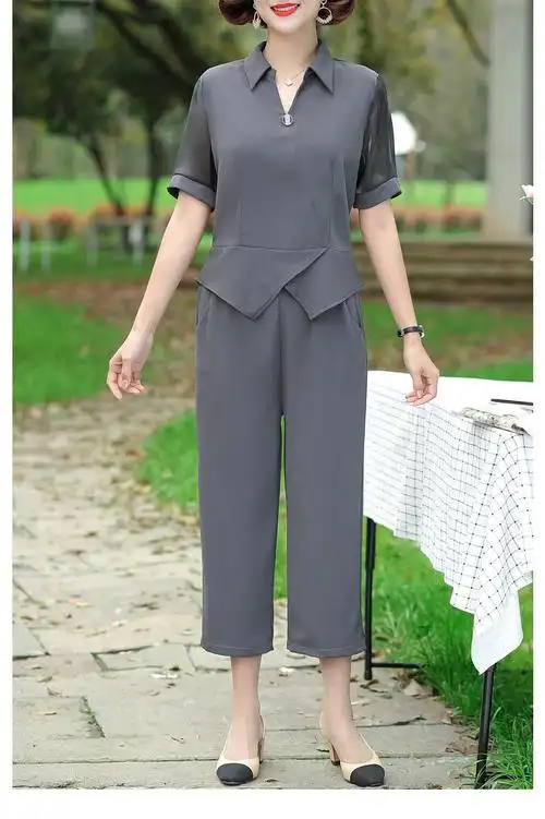 妈妈装夏装气质短袖女上衣中年女装40岁中老年人洋气夏季妇女衣服套装