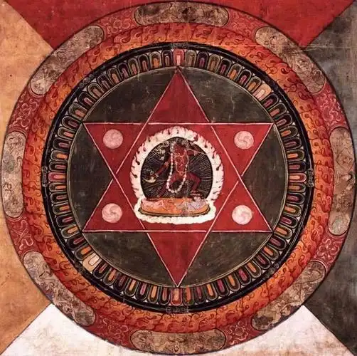 由正倒三角组合成的六芒星代表男女的结合,真理和道德的和谐,行动和