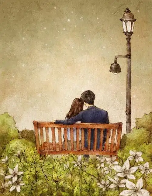 手绘唯美图片之情侣最浪漫的邂逅分享