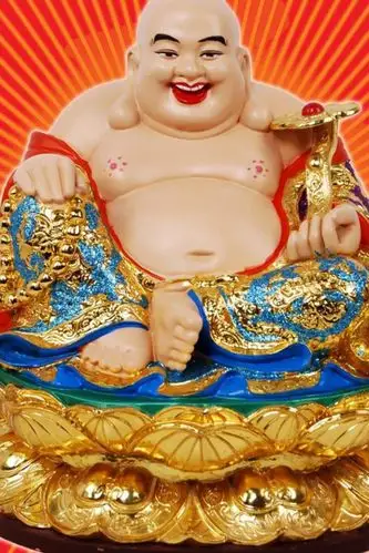 手里拿着如意大笑的金身弥勒佛手机壁纸图片