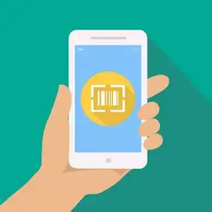 手带手机,扫描 qr 码阅读器照片