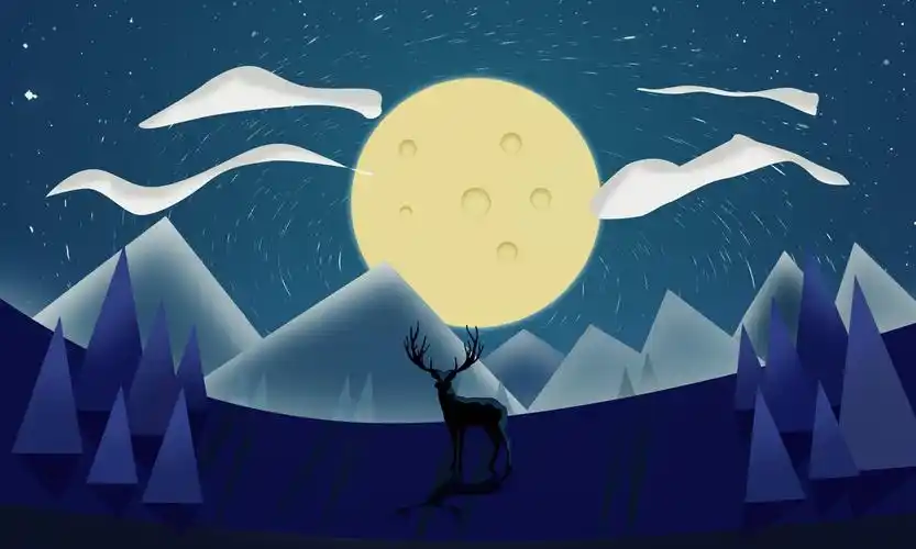 ps-板绘插画-月光下的鹿_虎课网