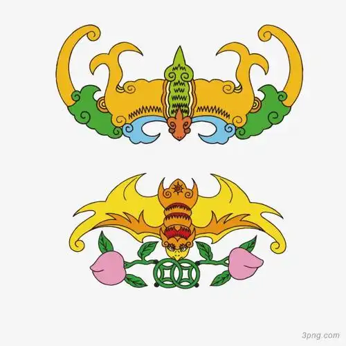 中国风两款蝙蝠图案png素材透明免抠图片装饰效果