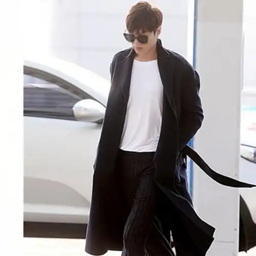 李敏镐同款冬季韩版时尚休闲羊毛呢大衣男长款宽松加厚风衣外套潮优惠