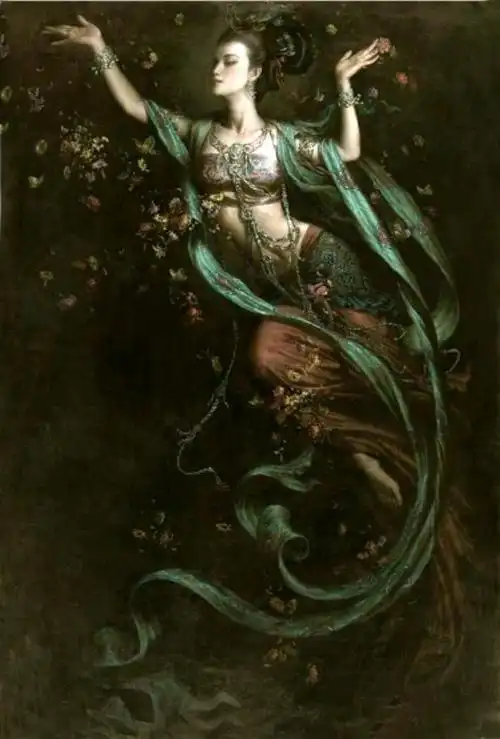 高档临摹纯手绘油画 曾浩中国人物油画题材 飞天仙女 手绘油画