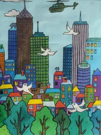 一,出示高楼大厦图片,引导幼儿欣赏,激发幼儿创作的兴趣.