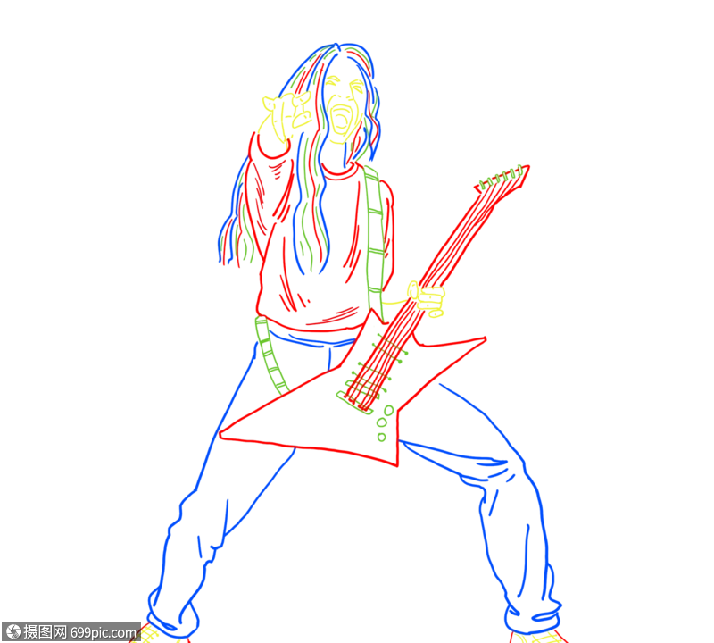 彩色抽象摇滚装饰贝斯手喊叫