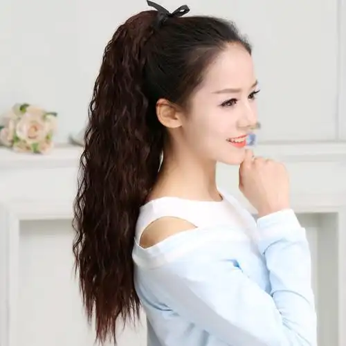 假发马尾捆绑式玉米发辫蓬松自然系带长卷卷发马尾