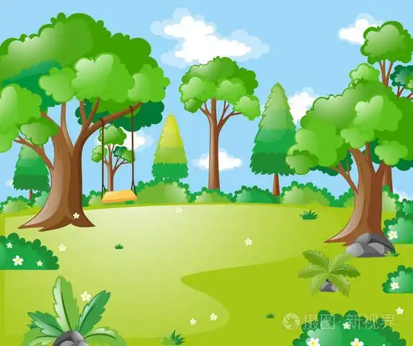 有许多树木和摆动公园现场