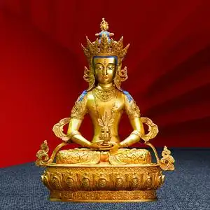 三漫陀长寿佛22cm铜尼泊尔工艺藏式长寿三尊三宝佛释迦佛佛像摆件