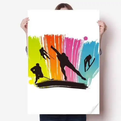 贴纸冬季运动滑雪滑冰涂鸦水彩海报80x55cm卧室家居装饰宣传单