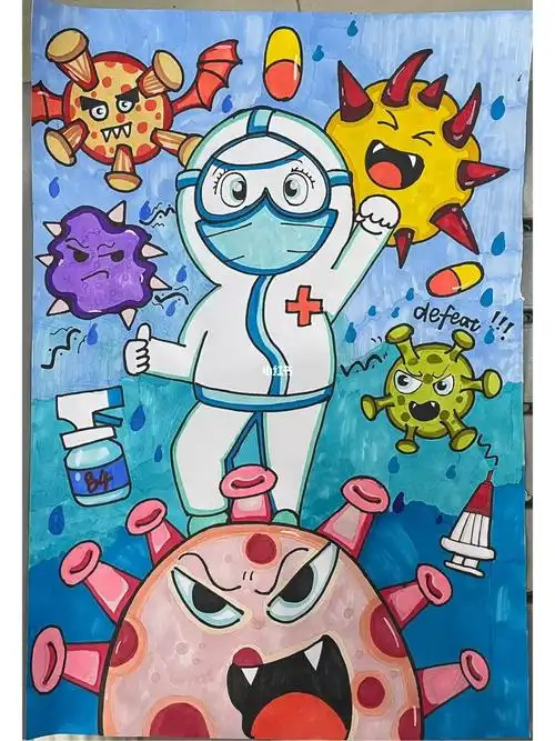防疫主题儿童画
