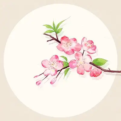水彩风手绘春天的桃花花枝插画素材