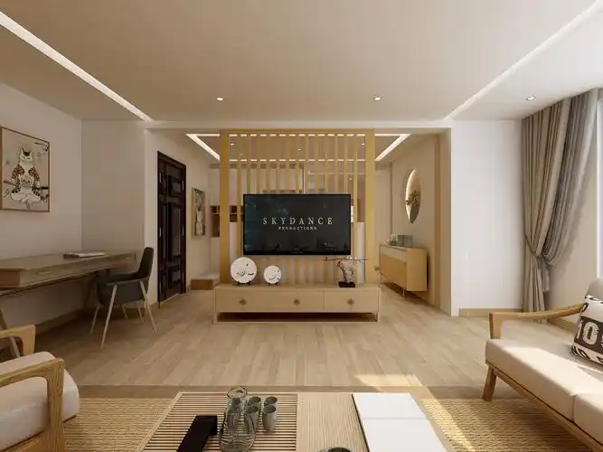 日式风格三居电视背景墙装修效果图