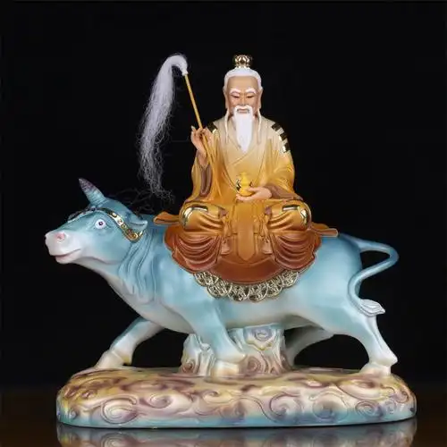 骑牛太上老君神像汉白玉道家三清祖师家用客厅道德天尊佛像摆件