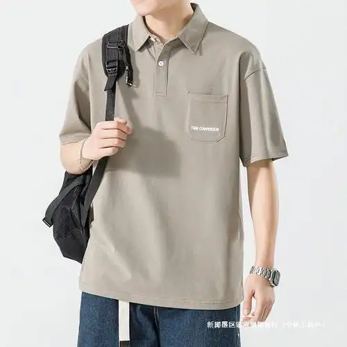 夏天男装短袖翻领polo衫宽松成熟休闲带领t恤立领棉plol保罗衫