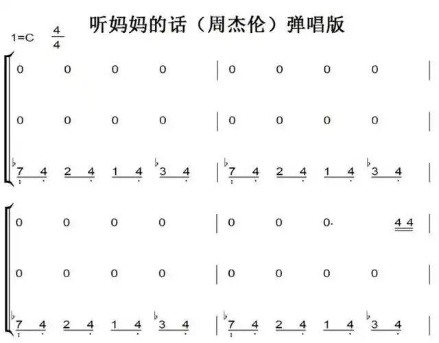 听妈妈的话周杰伦弹唱版超好听版钢琴双手简谱钢琴谱钢琴简谱