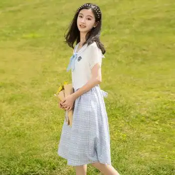 夏季女生连衣裙初中生小清晰少女连衣裙连衣裙裙子格子裙短袖夏装2022