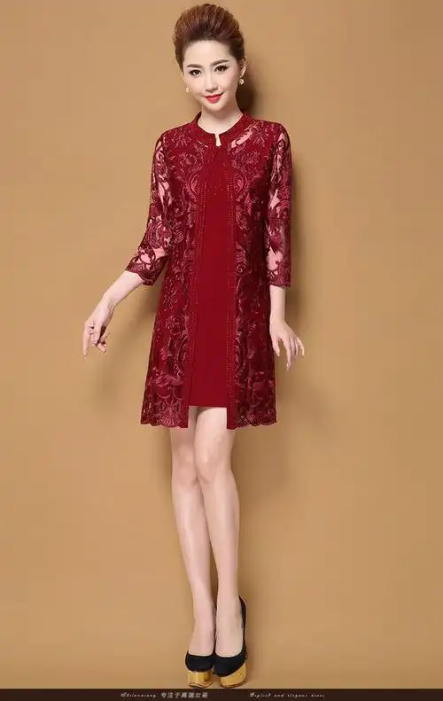 结婚礼服夏季中年妈妈装连衣裙套装婚庆婚宴气质喜婆婆礼服两件套裙