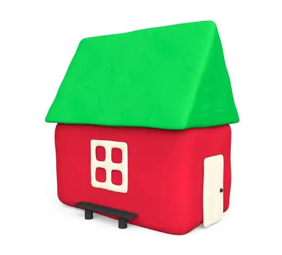 简单橡皮泥的房子,在白色背景上的简单橡皮泥房子