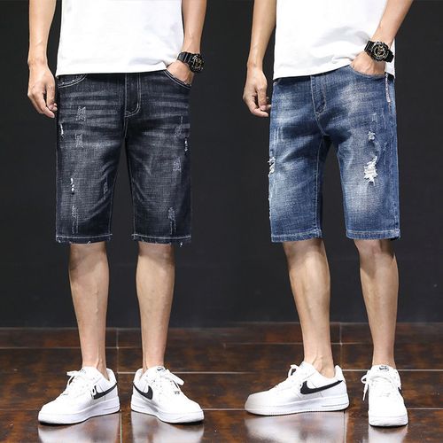 津若国潮男装联名破洞牛仔短裤男夏季裤男短款潮流外穿休闲韩版乞丐裤