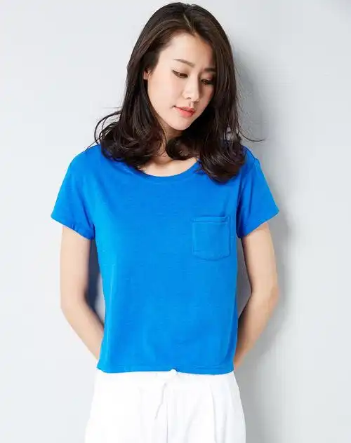 莫代尔棉氨混纺宽松口袋圆领短袖t恤白色