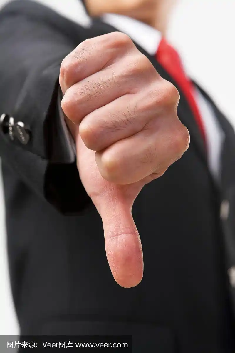 大拇指朝下,垂直画幅,拇指,手,白色背景