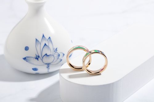 心礼江南原创古风珐琅彩钛荷叶设计文艺三个戒指