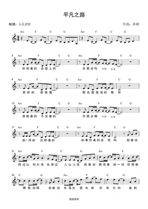 平凡之路和弦谱