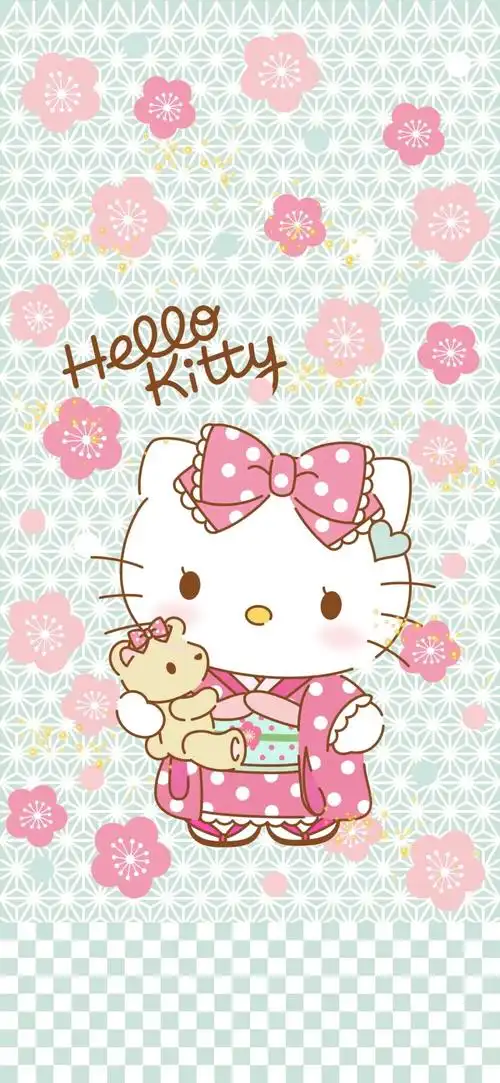 iphone全面屏卡通系列sanrio和服kitty套图一颗酸苹果的壁纸库