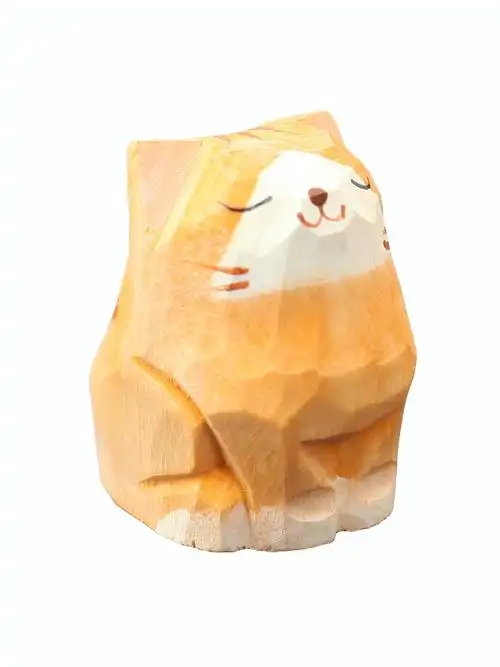 手工木雕柴犬猫咪汽车摆件仪表台装饰品小动物可爱公仔桌面小摆设