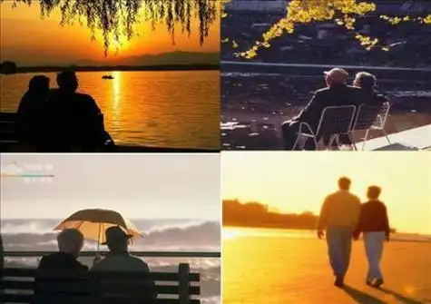 两个老人看夕阳背影简笔画