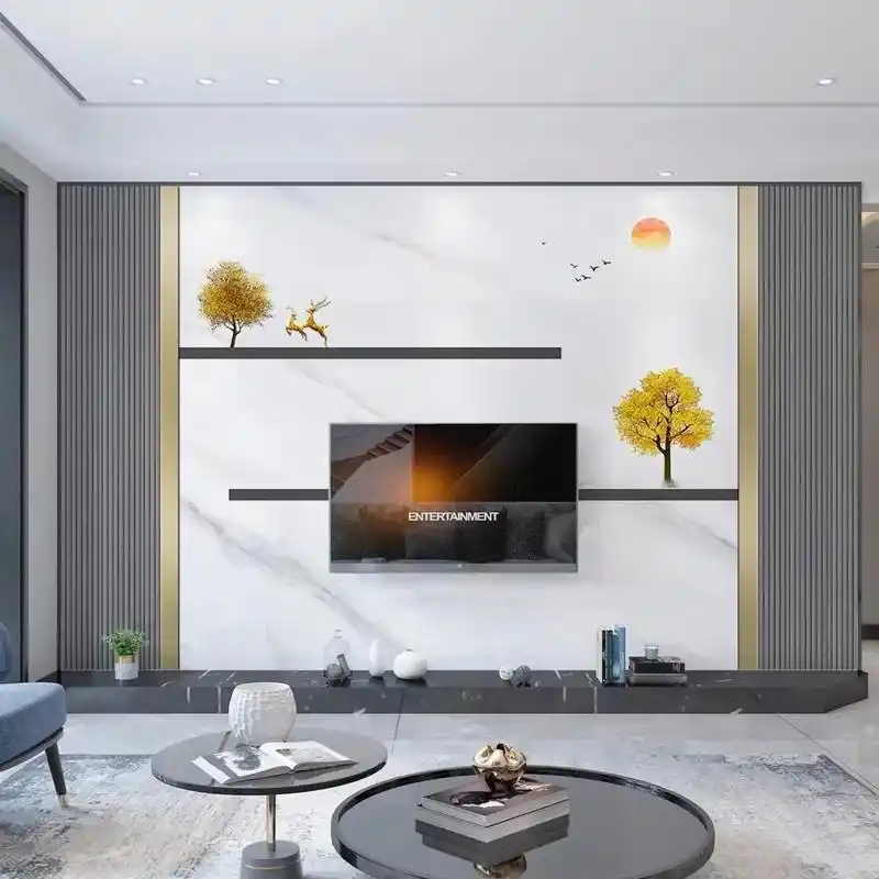 电视背景墙壁纸墙布2022新款现代简约装饰客厅格栅大理石影视壁画