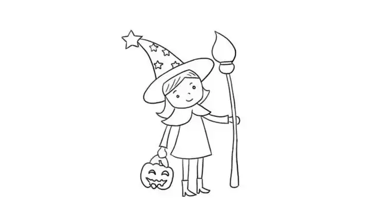 骑木桶的女巫简笔画