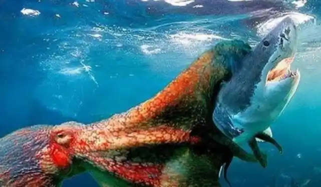 不要小看章鱼饿极了连鲨鱼都吃镜头拍下海底霸王被活吞的过程