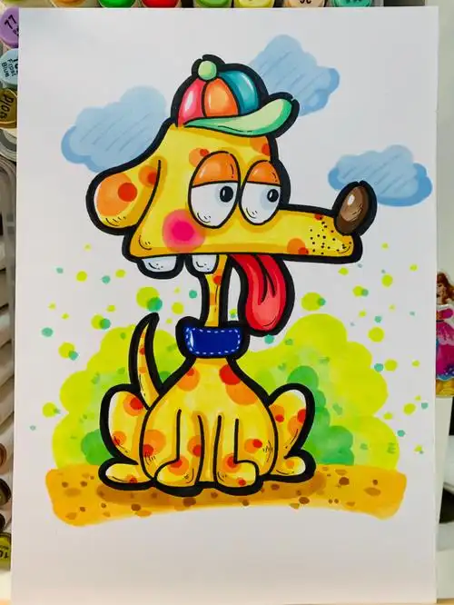卡通狗 马克笔画 儿童画