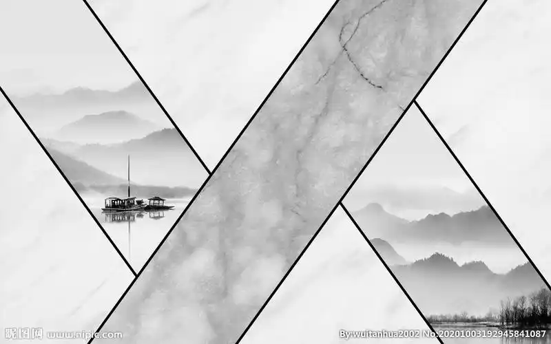 水墨大理石山水背景墙壁纸壁画图片