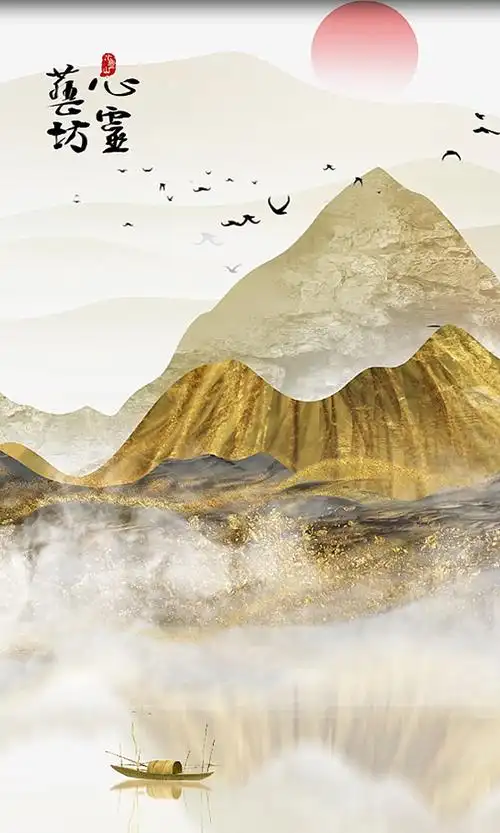 金色鎏金山水画