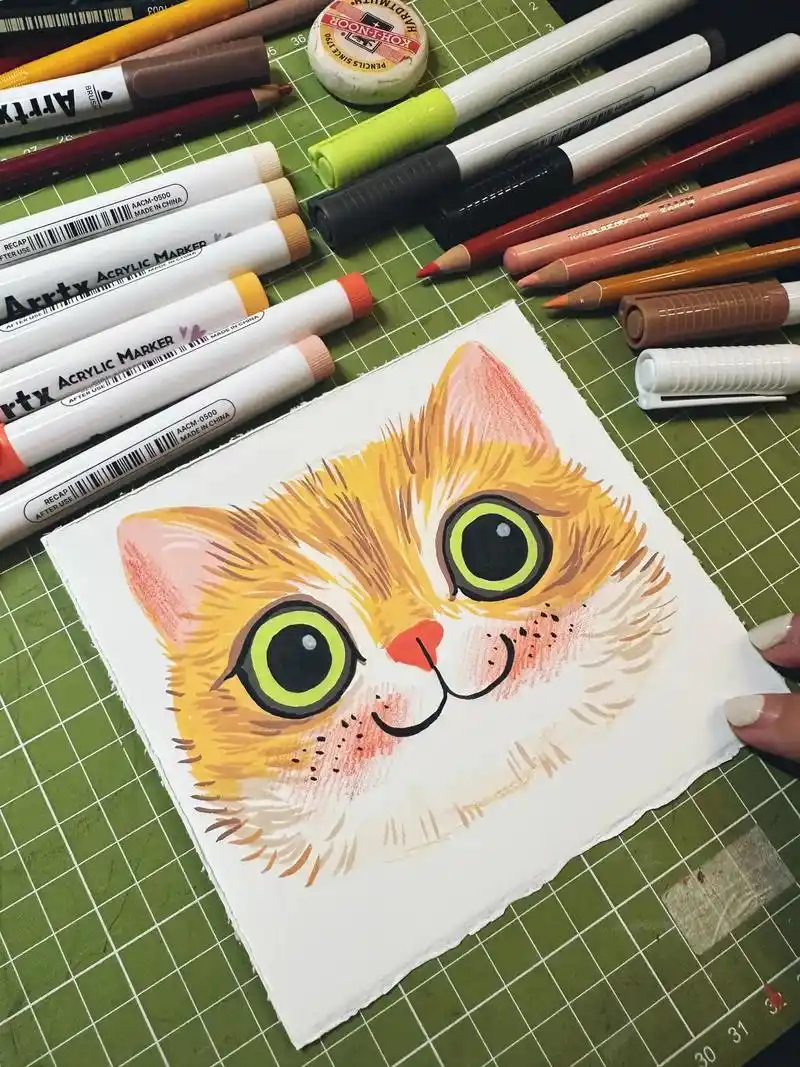手绘插画猫咪,马克笔猫咪步骤.丙烯马克笔画的小猫咪,还不赶紧 - 抖音