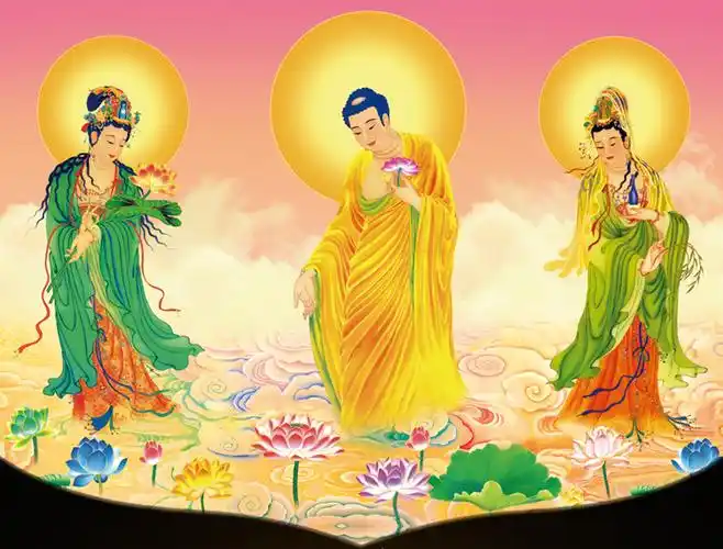 创意西方三圣阿弥陀佛观音大势至菩萨立体佛像画像挂画新款h56035x50