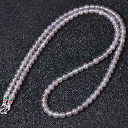 佛牌链子挂绳水晶男女毛衣链水晶珠子项链百搭饰 1号灰玛瑙 银色扣