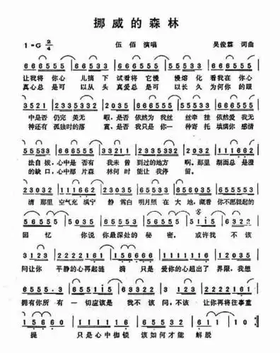 挪威的森林_简谱_歌谱_曲谱_吉他谱_五线谱