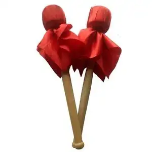 鼓棒实木标准红色大鼓锤大军鼓锤配红丝绸演出大鼓槌大鼓棒长33cm