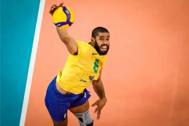 巴西男排接应华莱士进攻