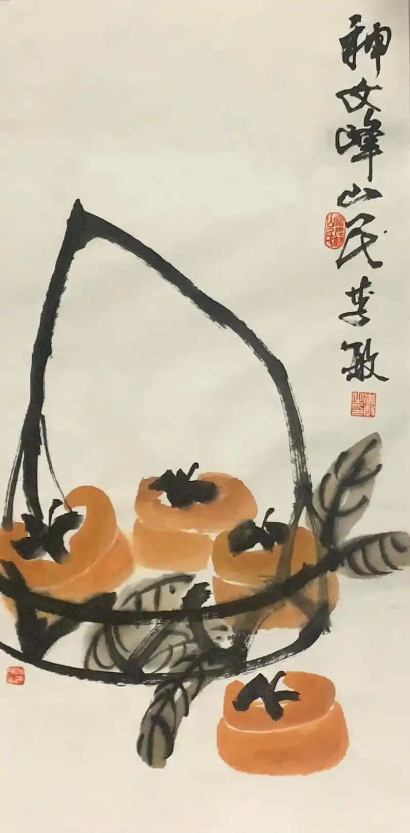 水墨写意 #四柿图 - 抖音