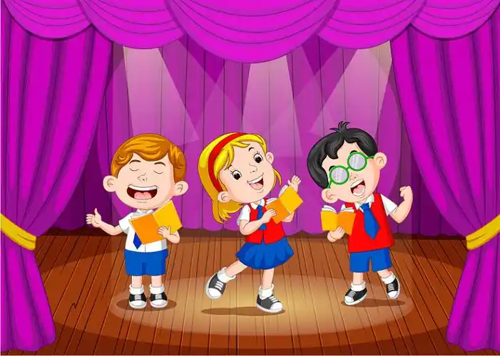 孩子们在舞台上唱歌