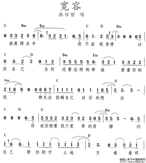 歌谱:宽容(张信哲演唱版)(简谱)