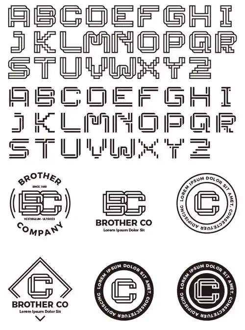 0点关键词:logo英文字体素材,logo字体,双线字体,标志设计,英文字体