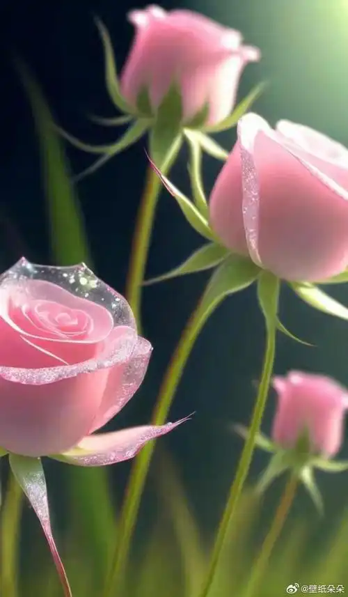 晶莹剔透粉色玫瑰花壁纸